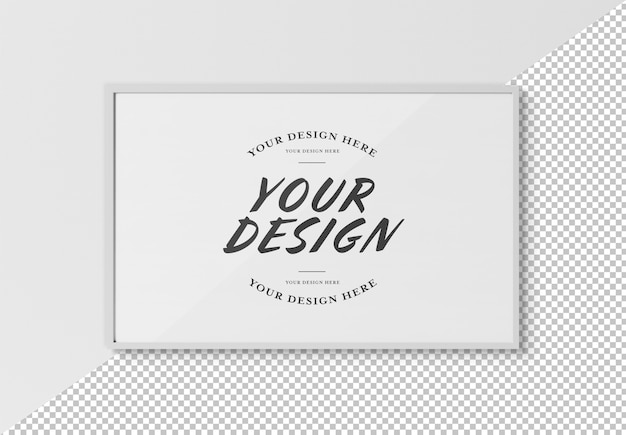 Cut out Isolated White frame hanging on a white wall mockup