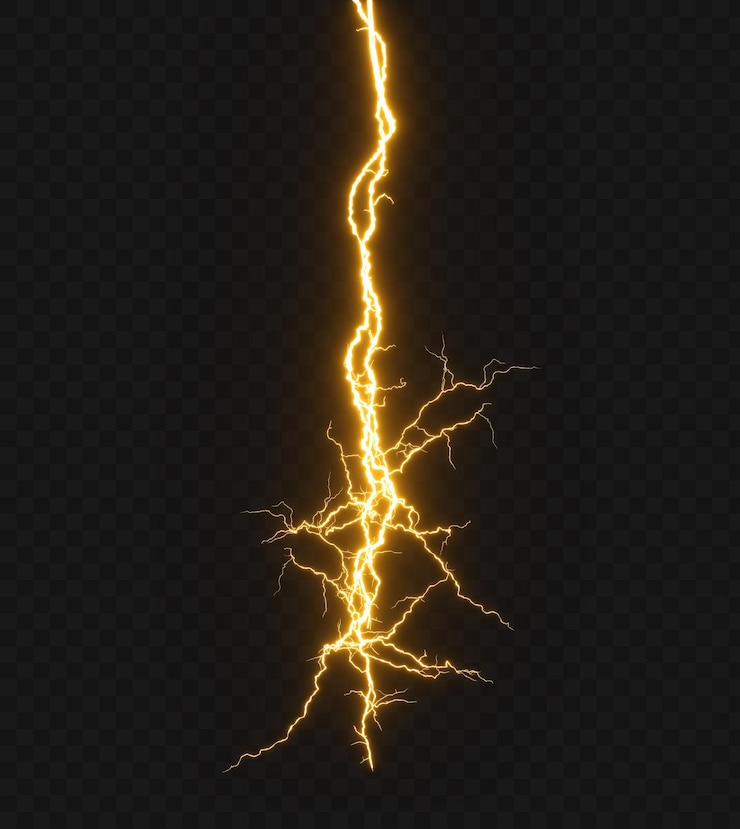 PSD cut out lightning strike glow on transparent backgrounds effect 3d render png