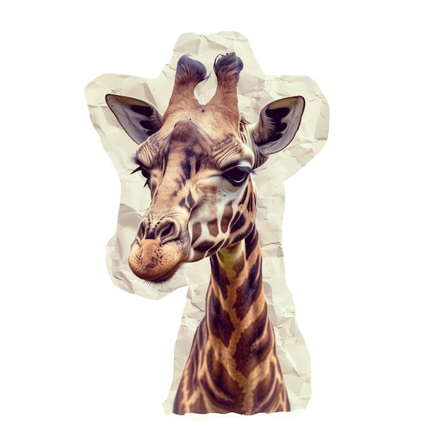 PSD cut out sticker of giraffe head on crumpled paper