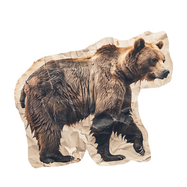 PSD Вырезанная наклейка медведя на скрученной бумаге