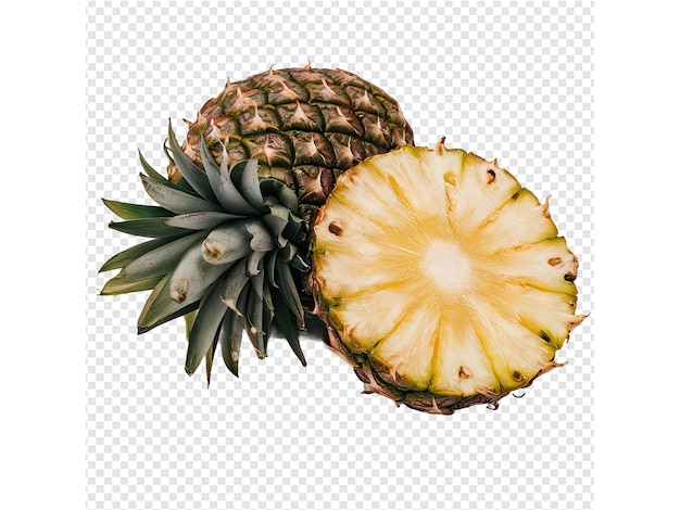 PSD a cut pineapple is cut in half and the other half is a pineapple