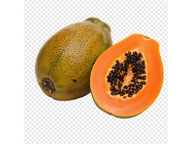 PSD a cut up of a papaya with the word i written on it