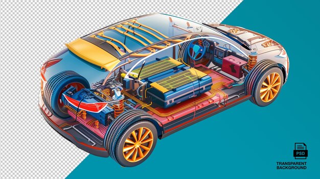 PSD cutaway-illustratie van de interne mechanica van elektrische auto's