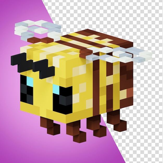 PSD cute 3d bee voxel art style bee pixel