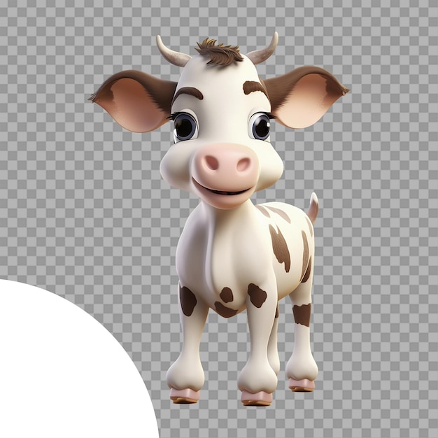 PSD piccola mucca di cartone animato 3d isolata su sfondo trasparente