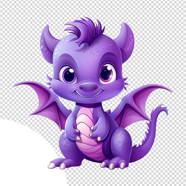 PSD cute 3d cartoon baby dragon isolated on transparent background