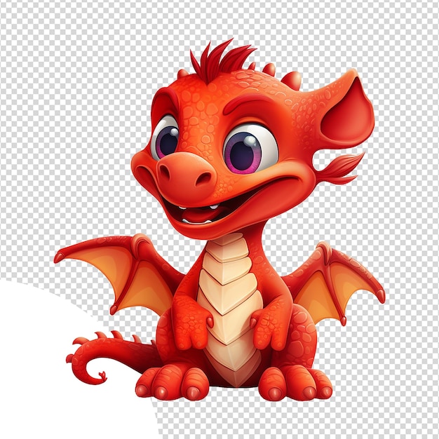 PSD cute 3d cartoon baby dragon isolated on transparent background