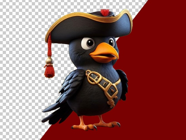 PSD a cute 3d crow dressed up as a pirate