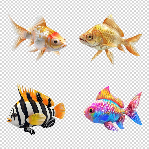 PSD cute 3d fish set isolated on transparent background png