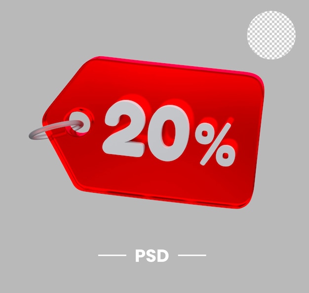 Cute 3d glass red price tag with 20 percent discount