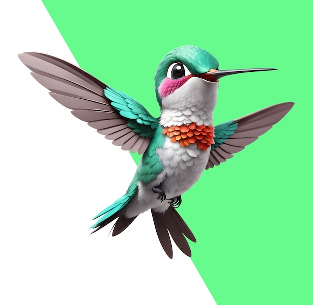 PSD cute 3d hummingbird flying