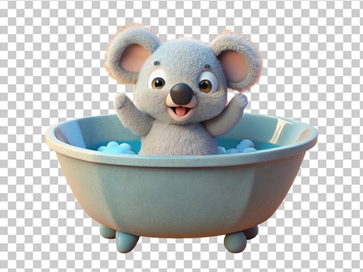 PSD 一個可愛的 3d 考拉在浴裡