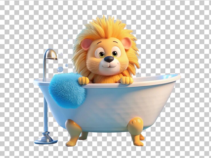 PSD 一個可愛的 3d 獅子在浴裡