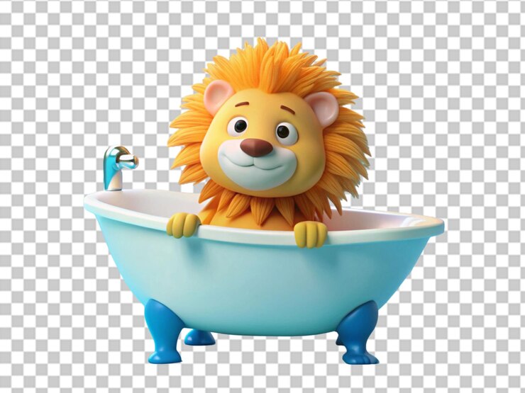 PSD 一個可愛的 3d 獅子在浴裡