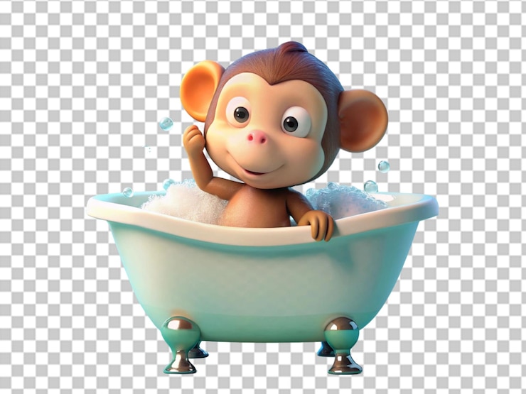 PSD 一個可愛的 3d 猴子在浴裡