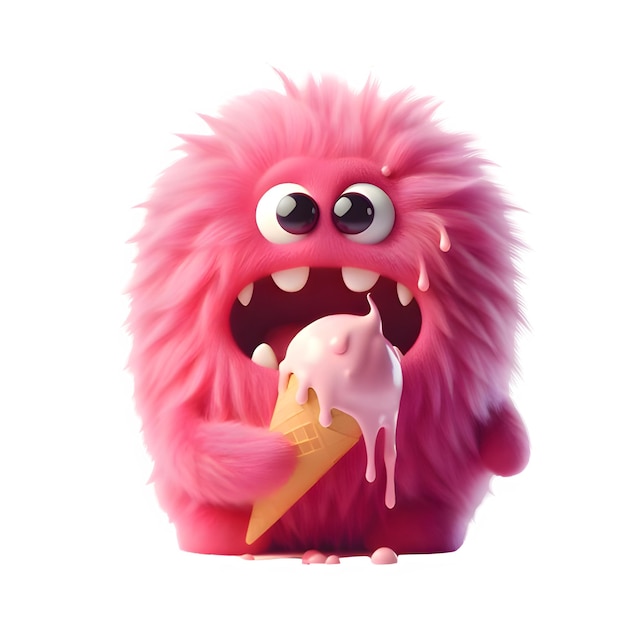 PSD cute 3d monster eating ice cream psd