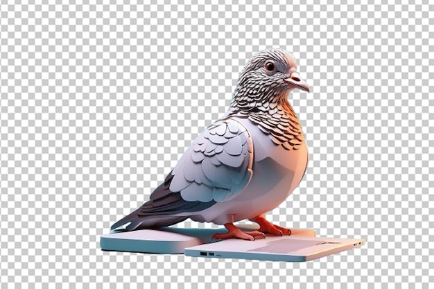 PSD a cute 3d pigeon using a laptop on colorful background