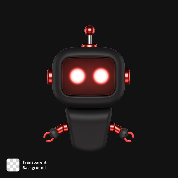 PSD cute 3d render of a black and red robot with glowing eyes