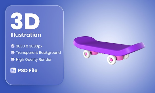PSD cute 3d skateboard illustration top view