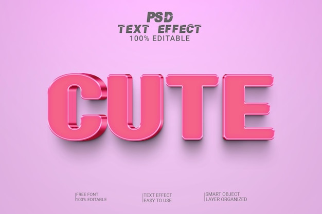 Cute 3d text effect style A pink background with the text that says cute on it