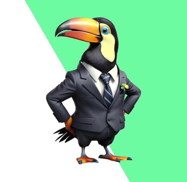 PSD cute 3d toucan with clothes