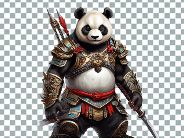 PSD cute adorable baby panda samurai looking