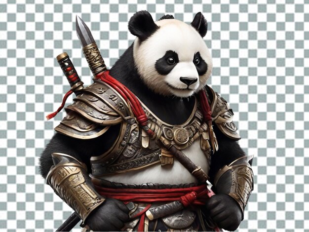 PSD cute adorable baby panda samurai looking