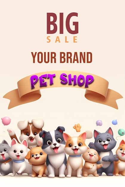 PSD cute and adorable pet shop social media post and poster template