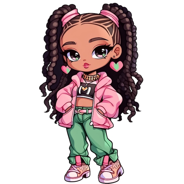 PSD cute african doll on a trendy outfit