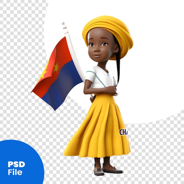 Cute africanamerican girl with a flag of china psd template