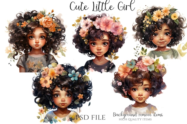 PSD cute afro little girl character