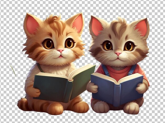 Cute animal characters reading books