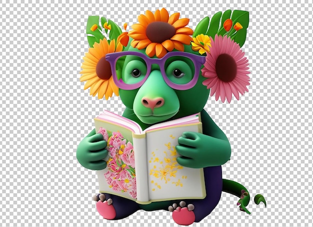 PSD cute animal characters reading books