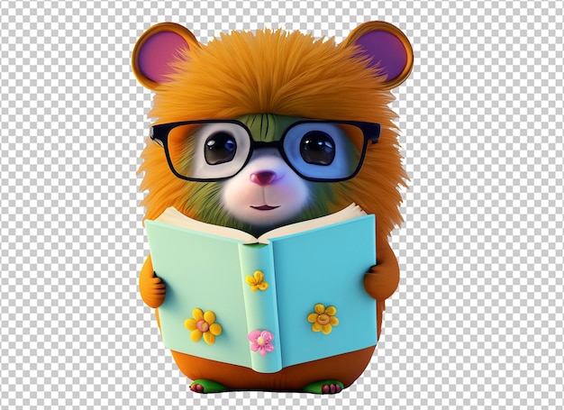 Cute animal characters reading books