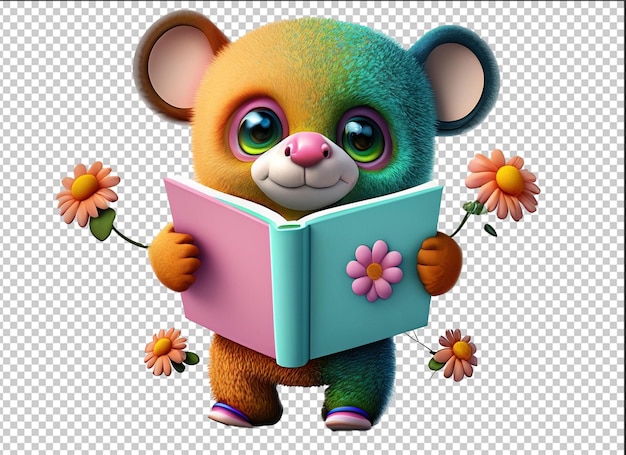 PSD cute animal characters reading books