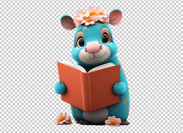 Cute animal characters reading books