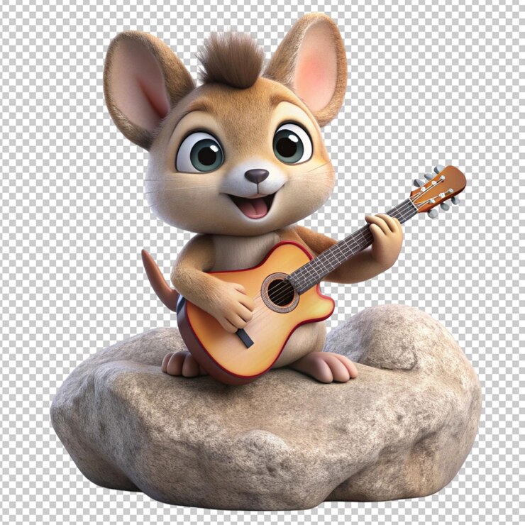 PSD cute animal playing guitar rock style