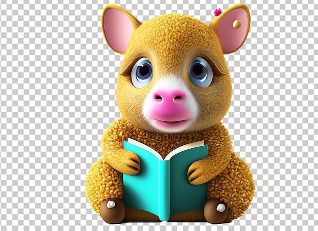PSD cute animal reading book