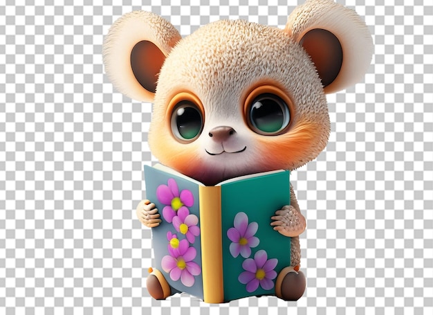 PSD cute animal reading book