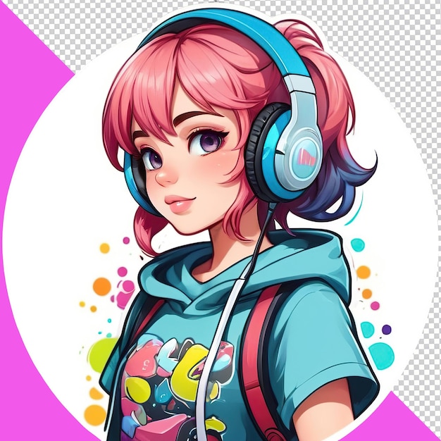 PSD cute anime girl wearing headphones