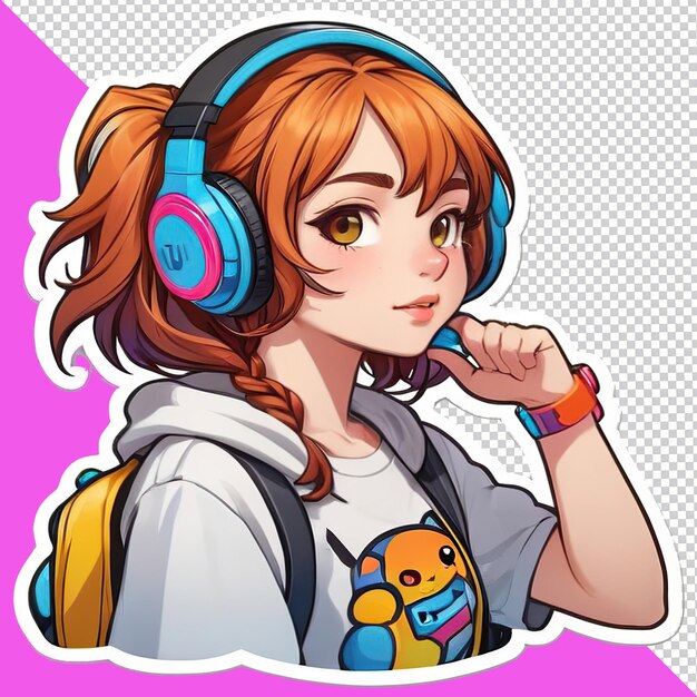 Cute anime girl wearing headphones