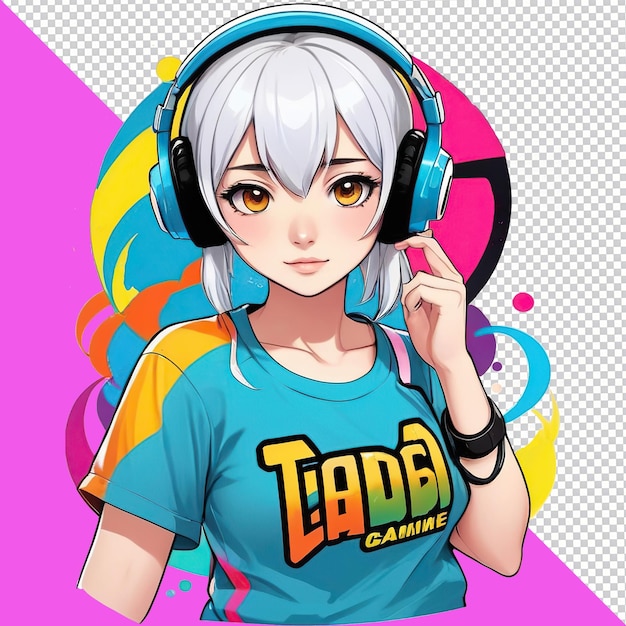 PSD cute anime girl wearing headphones