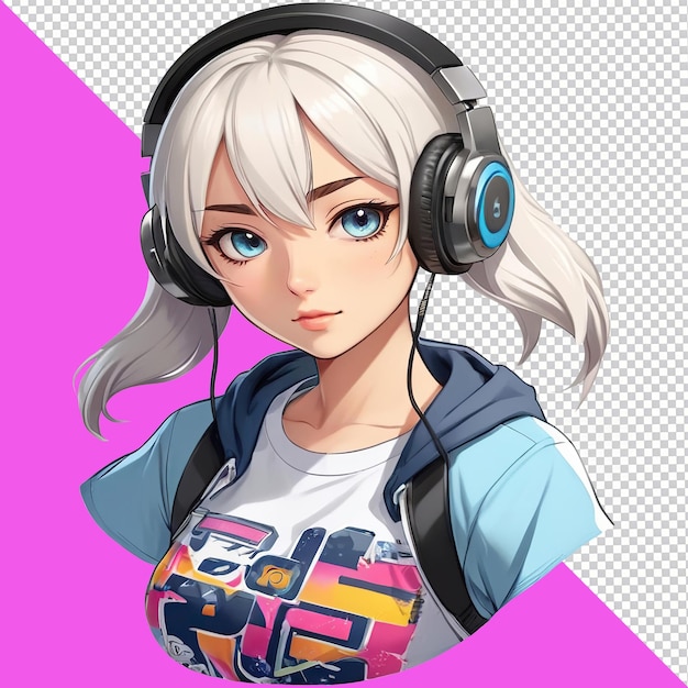 PSD cute anime girl wearing headphones