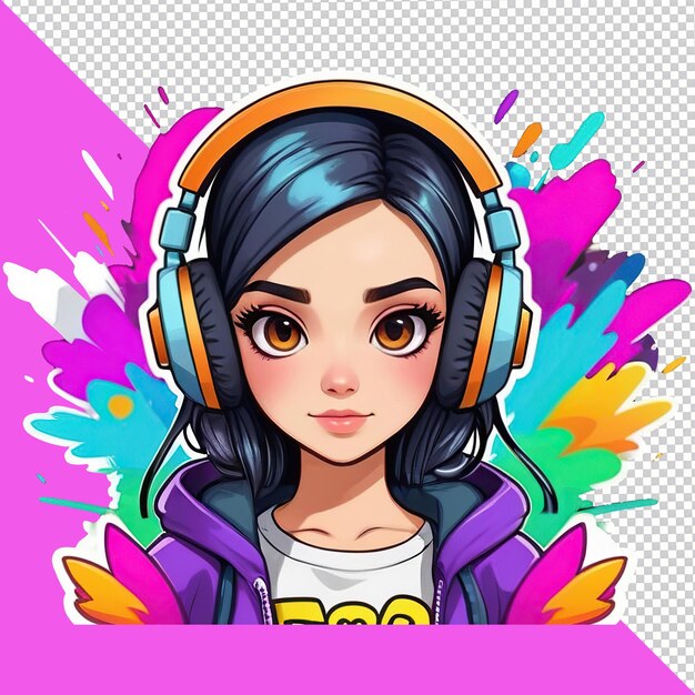 PSD cute anime girl wearing headphones