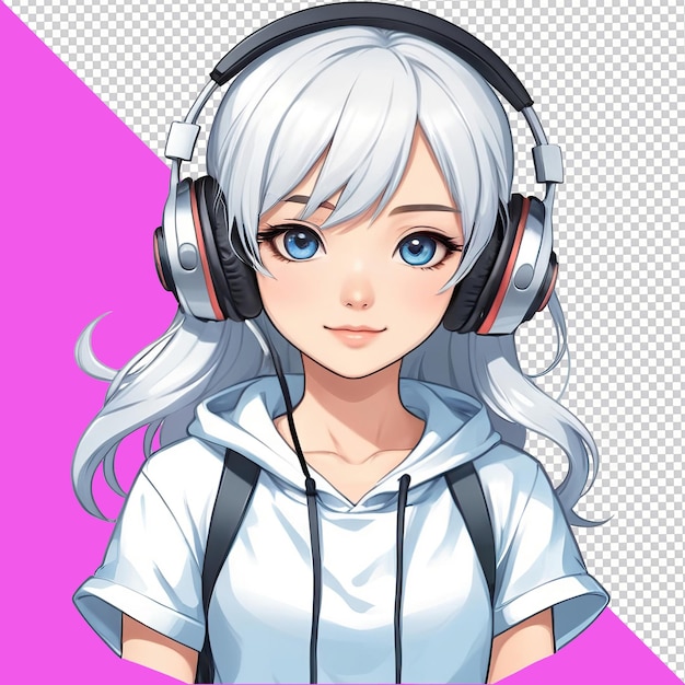 Cute anime girl wearing headphones