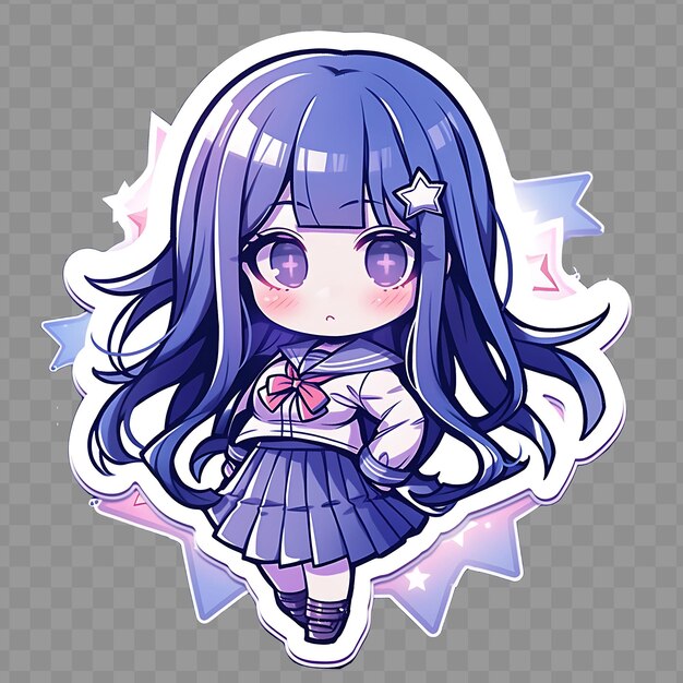 PSD a cute anime girl with a purple hair and a bow