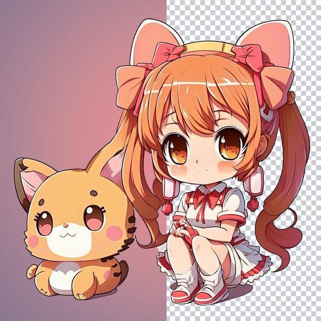 Cute anime kawaii illustration with transparent background