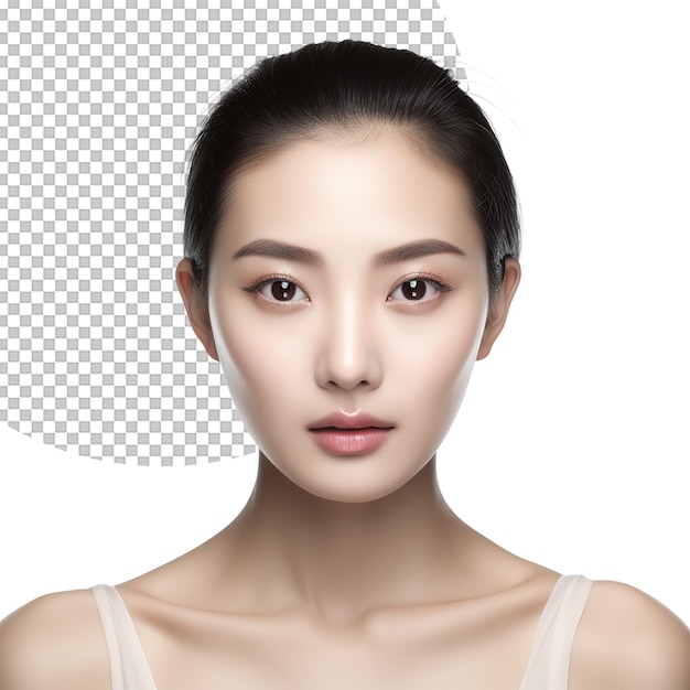 PSD cute asian girl with clean healthy skin on transparent background