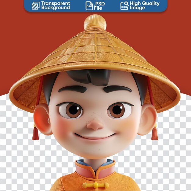 PSD cute avatar in chinese hat 3d render for new year