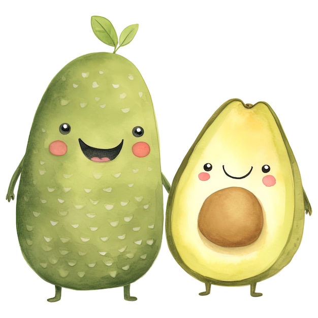 PSD piccola coppia di avocado acquarello clipart per disegni romantici